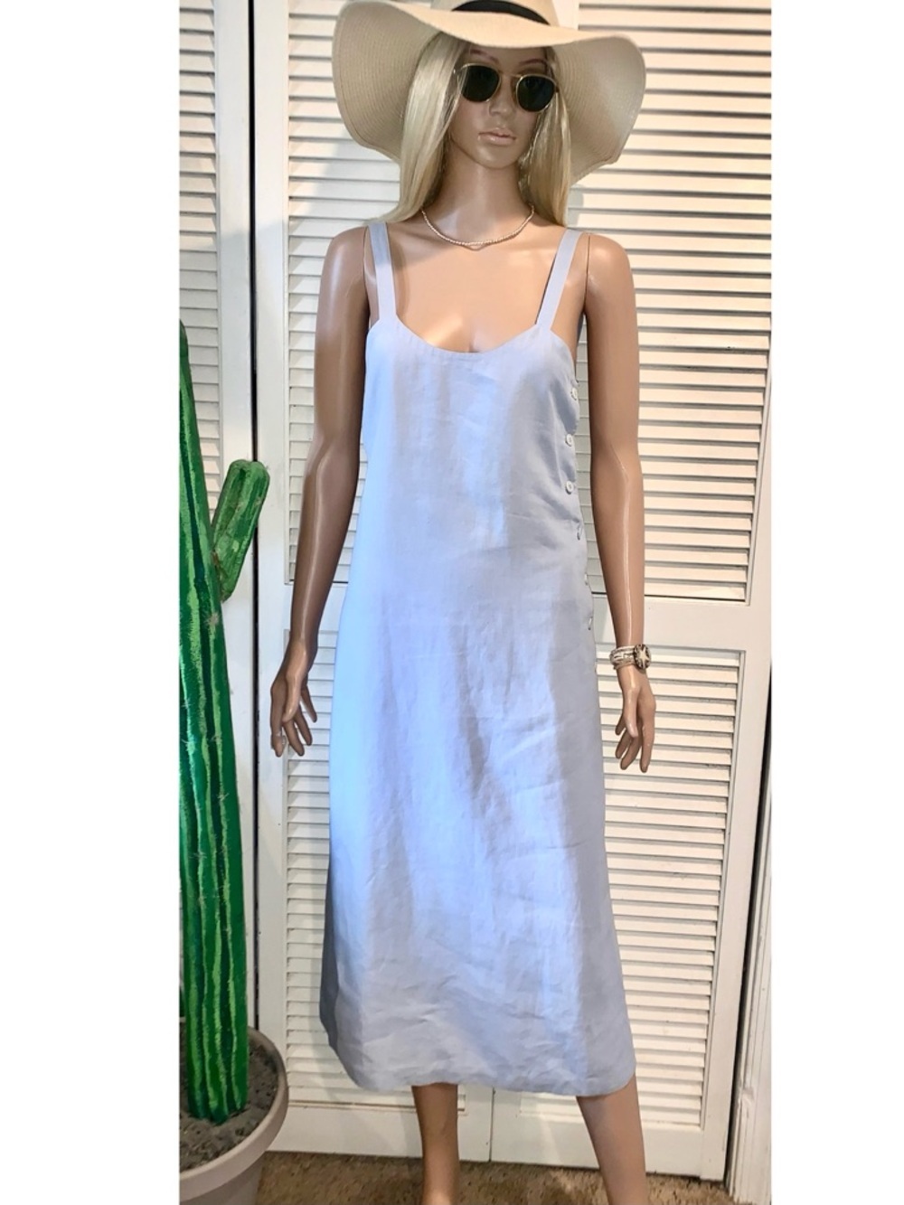 Vintage Union Made Calvin Klein Maxi Blue Dress Size 4 LGWU minimalist pockets